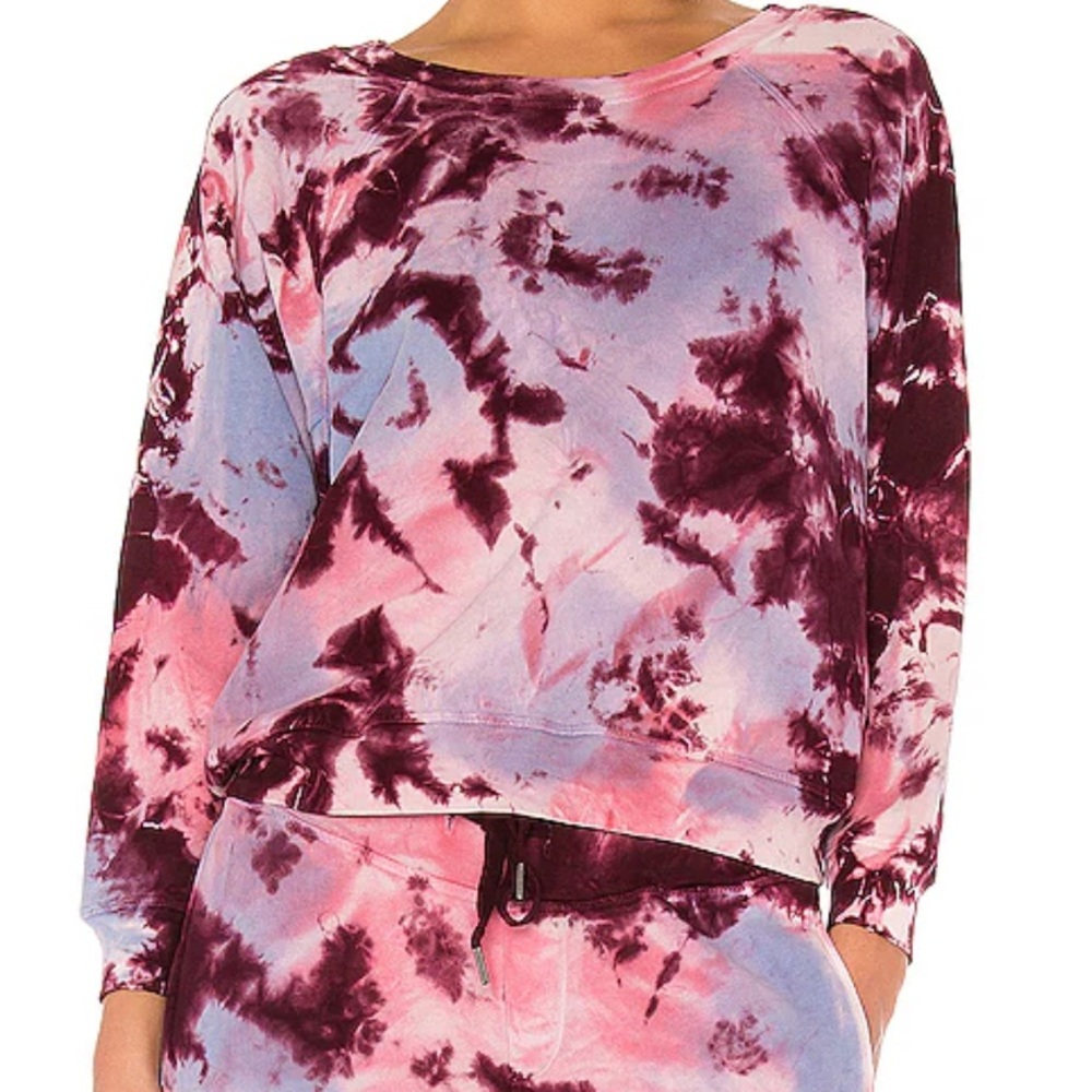 NSF NEW Sweatshirt Shawnee Crewneck in Tie Dye Pink & Purple Long Sleeve Size XS
